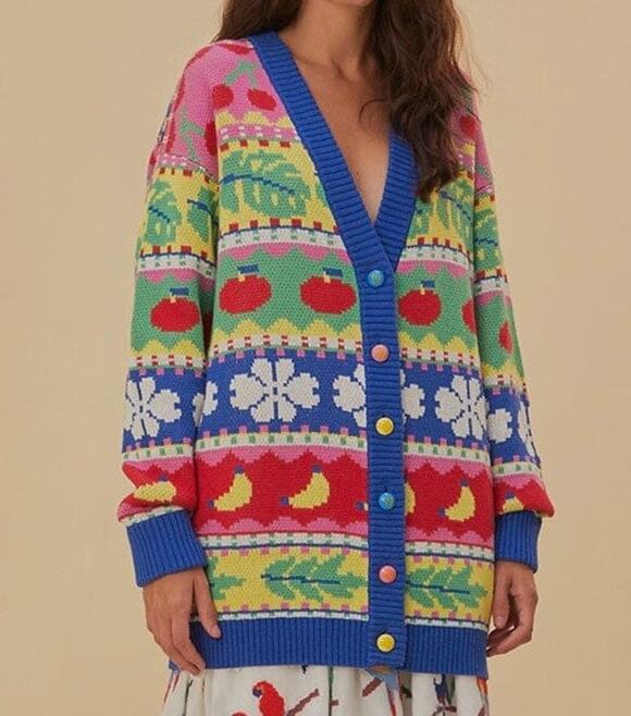 FARM Rio Sweaters - NWT FARM Rio Sweet Orchad Knit Cardigan Apples Bananas Colorful Sz S Oversized